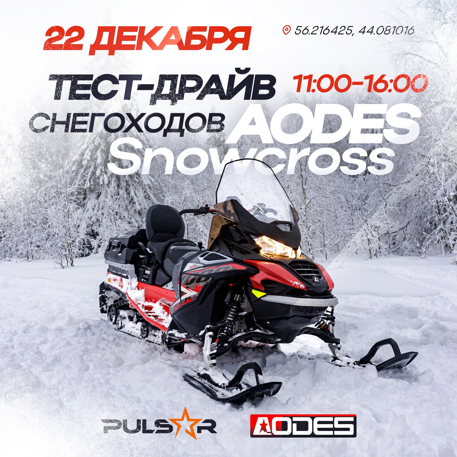Тест-драйв снегохода AODES от компании Pulsar - 22 декабря!